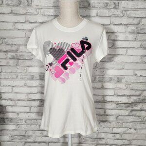 Fila Y2K White Pink Heart Graphic T Shirt